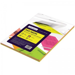 Бумага цветная А4 OfficeSpace неон микс, 5 цветов по 20 листов, 80 г/кв.м, 100 листов (245192)