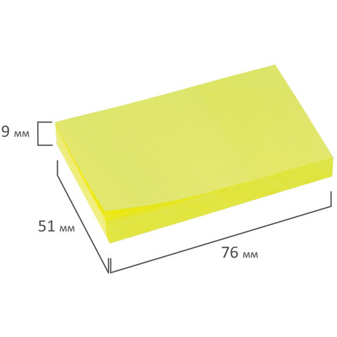 Стикеры (самоклеящийся блок) Brauberg, 76x51мм, желтый неон, 90 листов (122699), 12 уп.