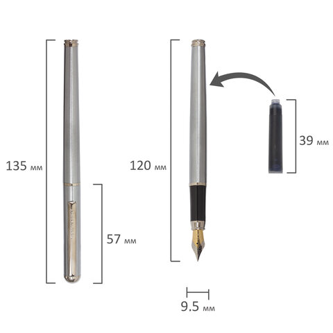 Ручка перьевая подарочная Brauberg &quot;Larghetto&quot;, синяя, 0.25мм, корпус серебристый с хромированными деталями (143475), 36шт.