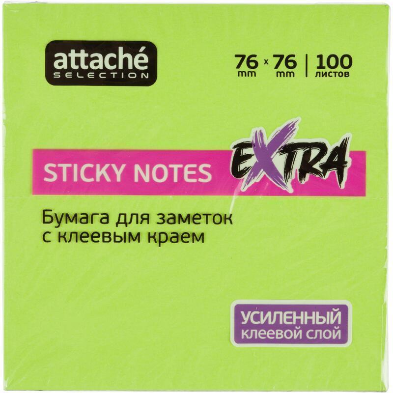 Стикеры (самоклеящийся блок) Attache Selection Extra, 76х76мм, неоновые зеленые, 100 листов