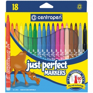 Набор фломастеров 18 цветов Centropen "Just Perfect" (линия 2-3мм, трехгранные, смываемые) картон. уп. (7 2510 1801/1885)