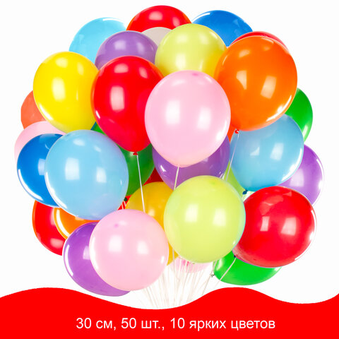Воздушные шары Золотая Сказка, 12&quot; (30см), 10 цветов, пакет, 50шт. (105003)