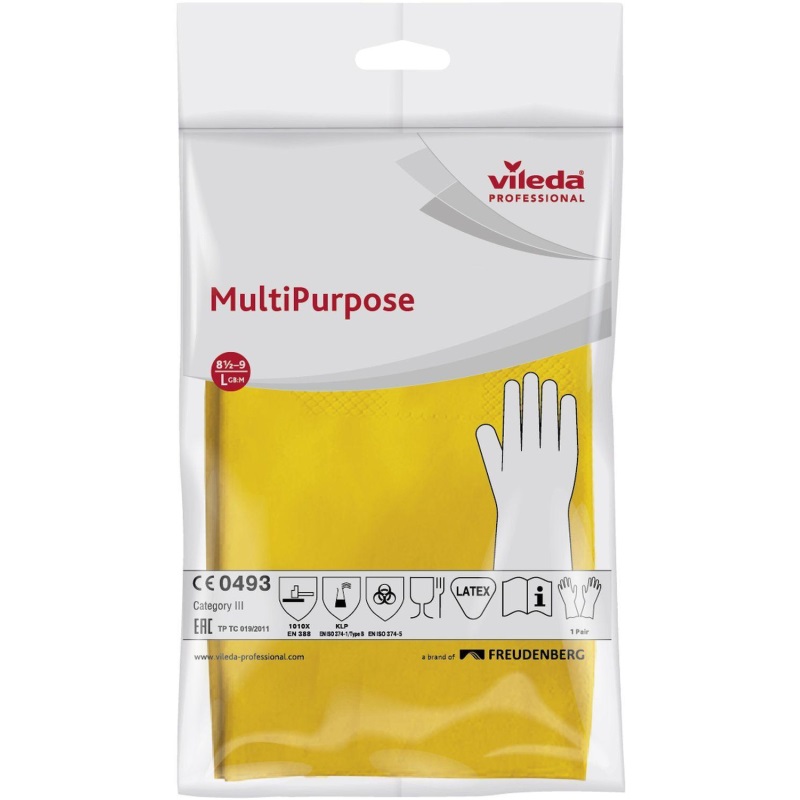 Перчатки латексные Vileda MultiPurpose, желтые, размер 9 (L) 1 пара (100760)