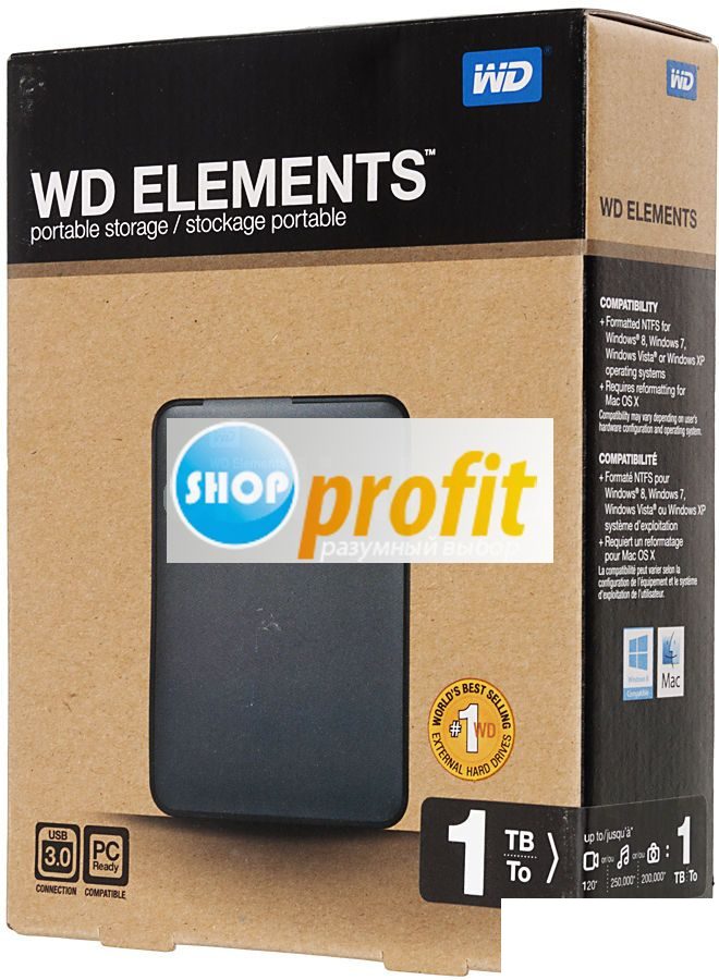 Внешний жесткий диск WD Elements Portable, 1Тб, черный (WDBUZG0010BBK-EESN)