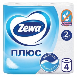 Бумага туалетная 2-слойная Zewa Plus, белая, 23м, 4 рул/уп