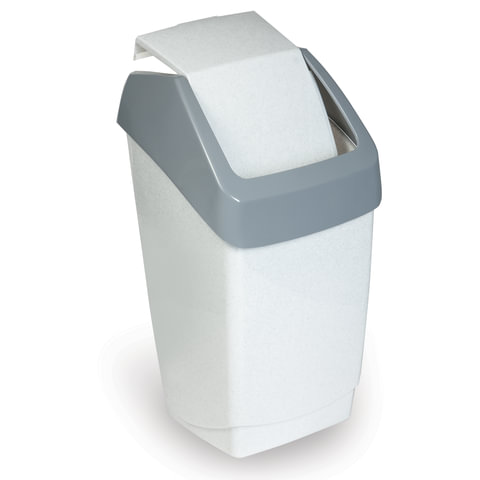 Контейнер для мусора 15л Idea &quot;Хапс&quot;, пластик &quot;белый мрамор&quot;, крышка-вертушка, 260x460x250мм (М 2471), 6шт.