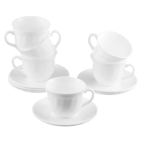 Чайный набор стеклянный Luminarc &quot;Trianon&quot;, 6 чашек 220мл + 6 блюдец, белое стекло (E8845)