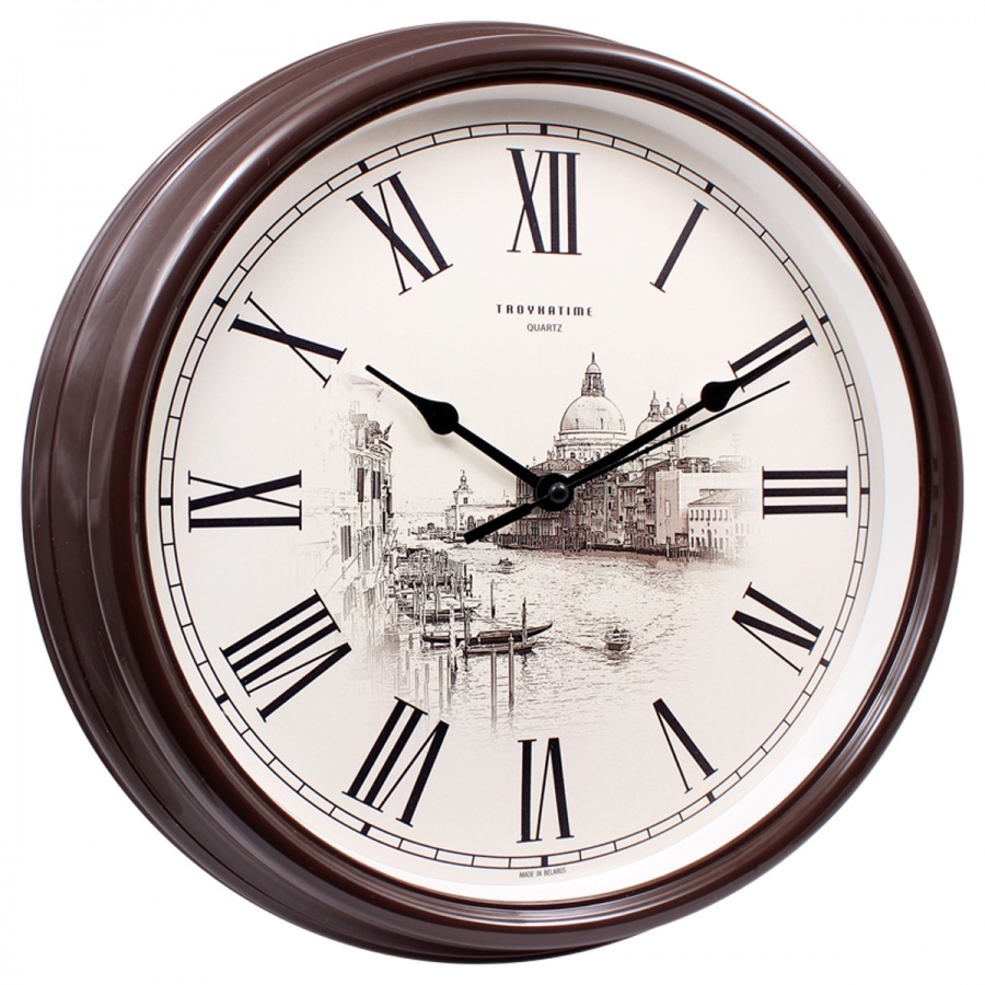 Часы настенные аналоговые Troyka 88884888, круглые, 31x31x5, коричневая рамка (88884888)