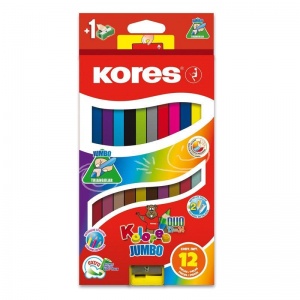 Карандаши цветные 24 цвета Kores DUO Jumbo (L=175мм, d=5мм, 3гр, с точилкой)
