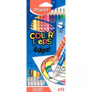 Карандаши цветные 12 цветов Maped Color'Peps Oops (L=176мм, d=2.9мм, 3гр) c ластиком (832812)