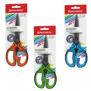 Ножницы Brauberg Ultra Color, 190мм, симметричные ручки, резиновые ребристые вставки, 4шт. (237456)