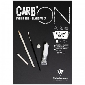 Блокнот для зарисовок А5, 20л Clairefontaine "Carb'ON" (120 г/кв.м, мелкозернистый, черный) (975040C)