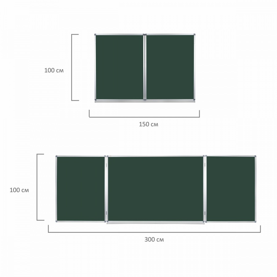 Доска магнитно-меловая трехсекционная Staff (100х150/300см, 5 рабочих поверхностей) зеленая (238009)