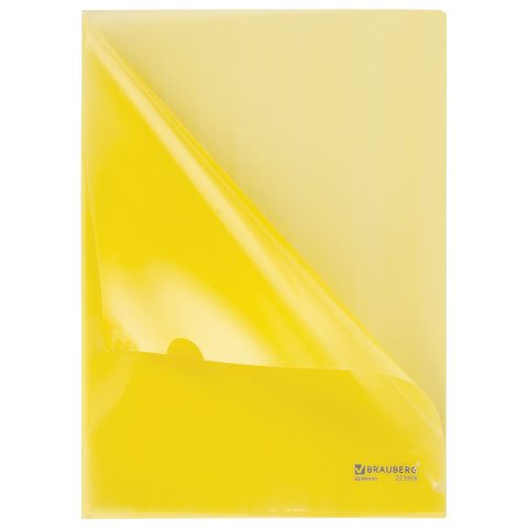 Папка-уголок Brauberg (А4, 150мкм, жесткий пластик) желтая непрозрачная (223968), 15шт.