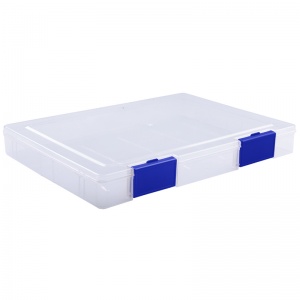 Контейнер для документов Стамм (А4, пластик, 235x310x40мм) прозрачный, синие защелки (ПД21), 9шт.