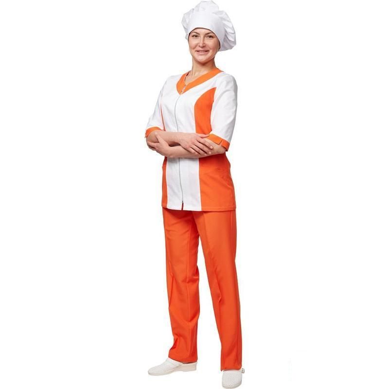Униформа Костюм кондитера женский у16-КБР, белый/оранжевый (размер 60-62, рост 158-164)