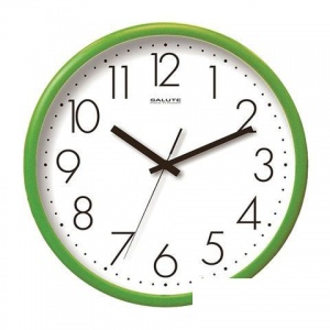 Часы настенные аналоговые Салют П-2Б3.4-012, белый, зеленая рамка, 26,5х26,5х3,8см