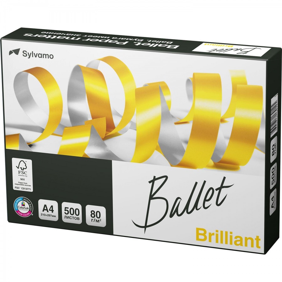 Бумага белая Ballet Brilliant (А4, 80 г/кв.м, 168% CIE) 500 листов, 5 уп. (111407)