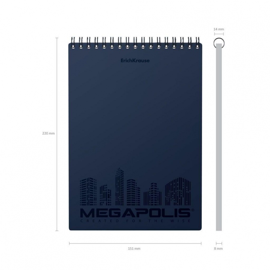 Блокнот 80л, А5 Erich Krause Megapolis, клетка, спираль, пластик синий