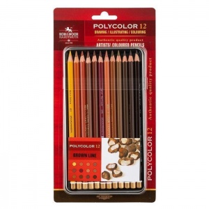 Карандаши цветные художественные 12 цветов Koh-I-Noor Polycolor (L=175мм, D=7мм, коричневые оттенки) (3822012014BL)