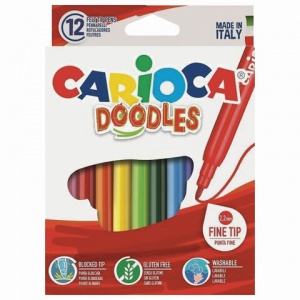 Набор фломастеров 12 цветов Carioca Doodles (линия 2.6мм, суперсмываемые) 6 уп. (42314)