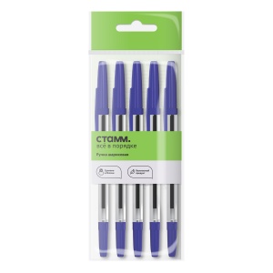 Ручка шариковая Стамм "Оптима" (1мм, синий цвет чернил) пакет с европодвесом, 5шт. (РШ-30424-5)