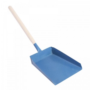 Совок для мусора металлический с деревянной ручкой, синий (ширина рабочей части 18см, длина ручки 21см)