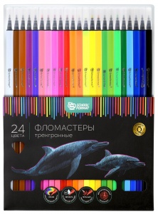 Набор фломастеров 24 цвета schoolФОРМАТ "Дикая планета" (линия 2.5мм, трехгранный корпус) картонная упаковка