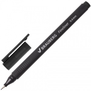 Ручка капиллярная Brauberg Carbon (0.4мм, тонкий метал.наконечник, трехгранная) черная, 12шт. (141523)