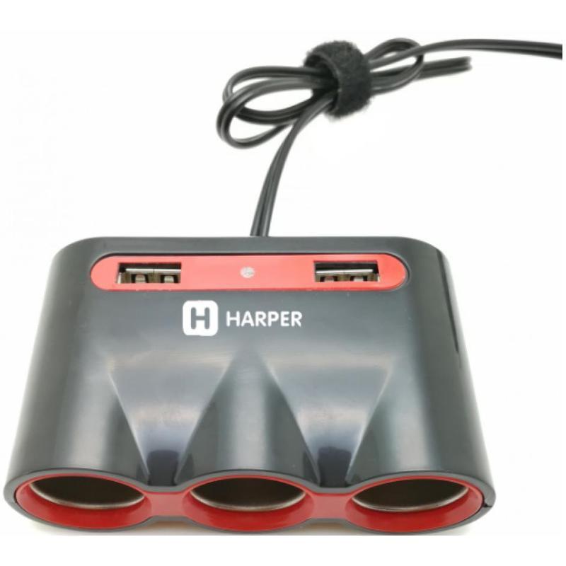 Разветвитель прикуривателя Harper DP-330, на 3 гнезда + 2 USB