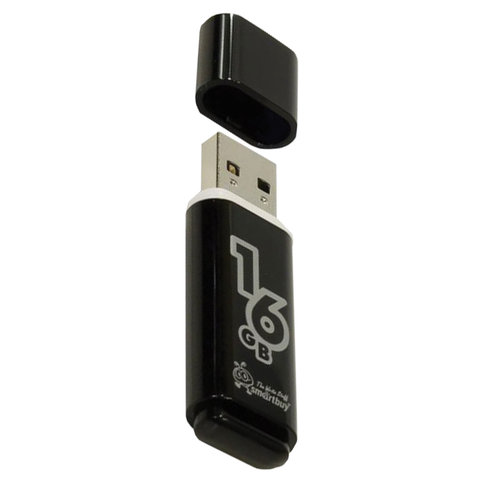 Флэш-диск USB 16Gb SmartBuy Glossy, USB2.0, черный (SB16GbGS-K)