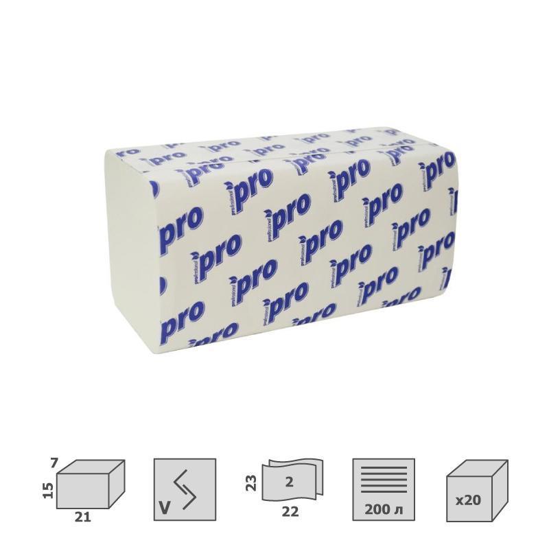 Полотенца бумажные для держателя 2-слойные Pro, листовые V(ZZ)-сложения, 20 пачек по 200 листов (C197)