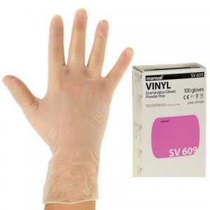 Перчатки одноразовые виниловые смотровые Manual SV609, неопудренные, размер S, 50 пар в упаковке (SV609-01)