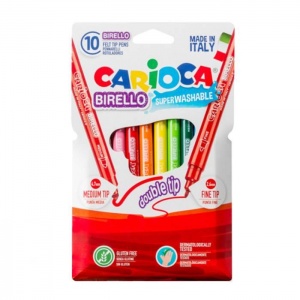 Набор фломастеров 10 цветов Carioca Birello (линия 2.6мм и 4.7мм, двусторонние, смываемые) картонная упаковка, 10шт. (41438)