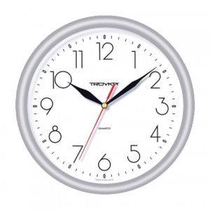 Часы настенные аналоговые Troyka 21270212, белые, серебристая рамка, 24,5х24,5х3,1см