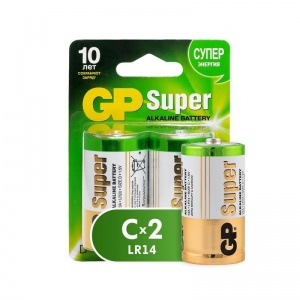 Батарейка GP Super C/LR14 (1.5 В) алкалиновая (блистер, 2шт.) (14A-CR2), 10 уп.