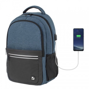 Рюкзак дорожный Brauberg Urban Denver, с отделением для ноутбука, USB-порт, синий, 46х30х16см