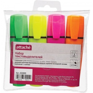 Набор маркеров-текстовыделителей Attache Palette (1-5мм, желтый/зеленый/оранжевый/розовый) 4шт.