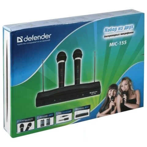 Микрофон Defender MIC-155, набор 2шт., беспроводные, радиус 30м, черные (64155)