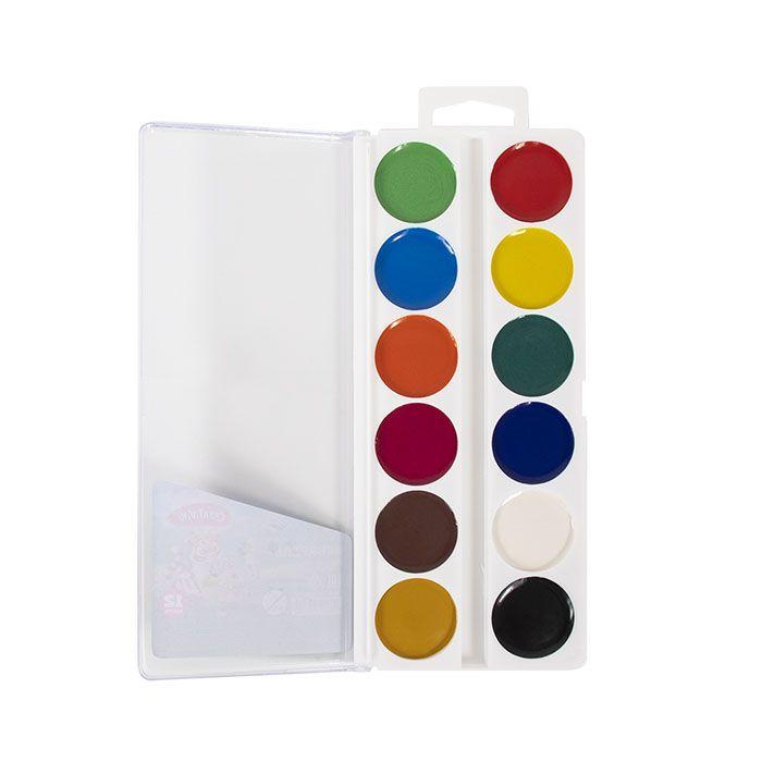 Краски акварельные 12 цветов Creativiki, без кисти, пластиковая упаковка