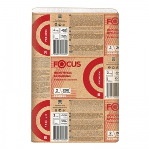 Полотенца бумажные для держателя 2-слойные Focus Premium, листовые Z-сложения, 12 пачек по 200 листов (5069956)