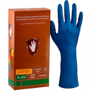 Перчатки одноразовые латексные смотровые S&C High Risk, размер XL, синие, 25 пар в упаковке (DL/TL210)