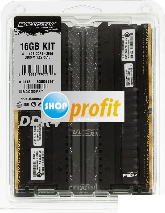 Модуль памяти (комплект) DIMM 4x4096Mb Crucial Ballistix Elite BLE4C4G4D26AFEA, DDR4, 2666MHz, Retail (BLE4C4G4D26AFEA)
