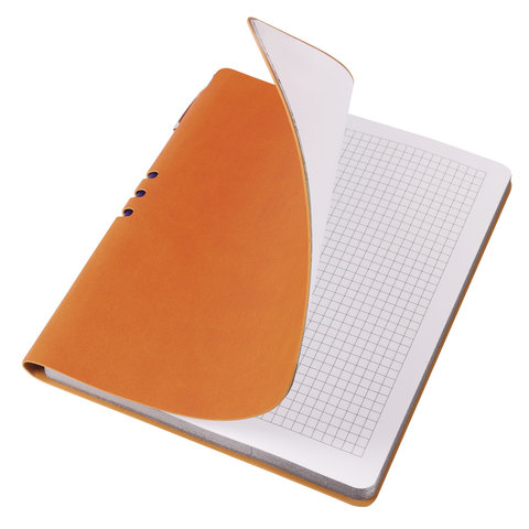 Бизнес-тетрадь 175x215мм Brauberg Nebraska, 120 листов, кожзам, клетка, ручка, оранжевая (110956)