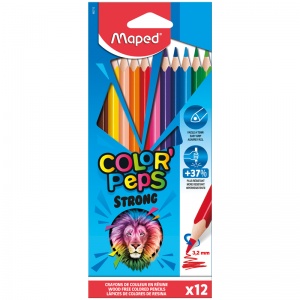 Карандаши цветные 12 цветов Maped Color'Peps Strong (L=208мм, D=8.6мм, 3гр, пластик) картон, европодвес (862712)