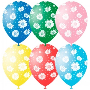 Воздушные шары Поиск "Ромашки", 25шт., 12" (30см), пастель+декор (4690296040789)