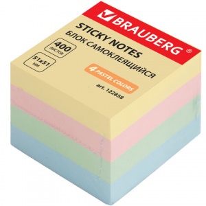 Стикеры (самоклеящийся блок) Brauberg, 51x51мм, 4 цвета, 400 листов (122858), 24 уп.
