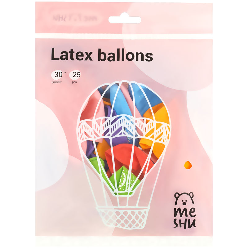 Воздушные шары MESHU &quot;С Днем Рождения&quot;, 12&quot; (30см), пастель, разные виды, 25шт. (MS_42100)
