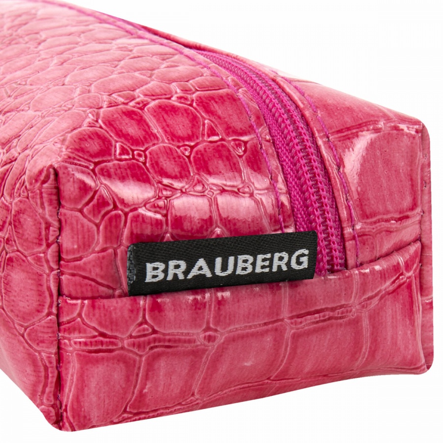 Пенал-косметичка Brauberg &quot;Ultra pink&quot;, &quot;крокодиловая кожа&quot;, 20х6х4см, 3шт. (270850)