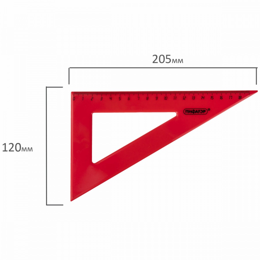 Треугольник 30°, 18см Пифагор, пластик непрозрачный (210794)